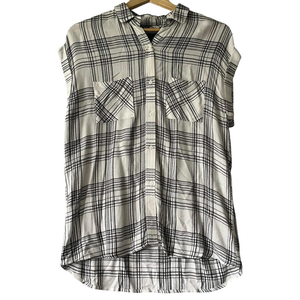 RAILS Shirt Women’s S Small Black White Plaid Button Up Short Sleeve Casual